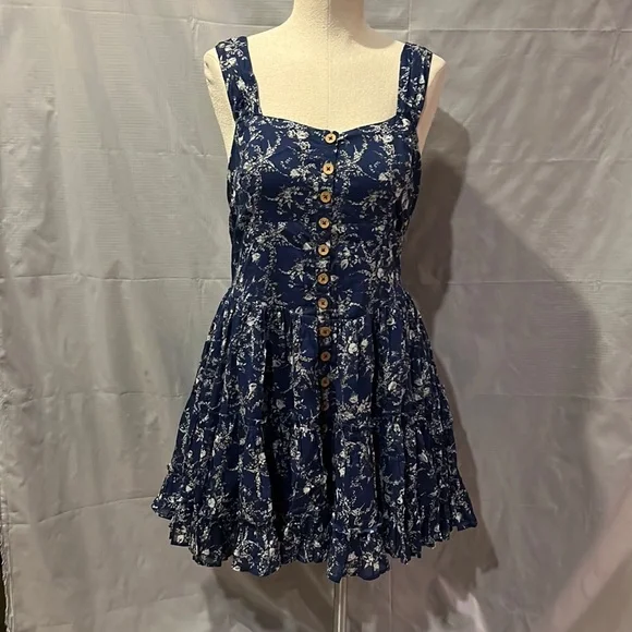 free people blue, and white floral print dress